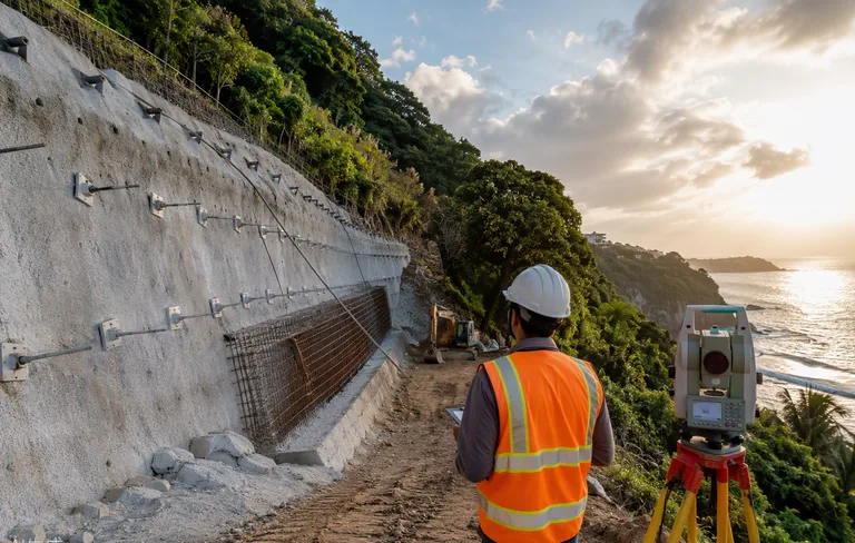 Contenção de encosta com estação total — geotecnia e estabilidade de taludes