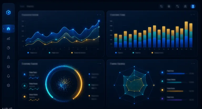 Dashboard analítico com gráficos de processamento e análise de dados geológicos e geofísicos